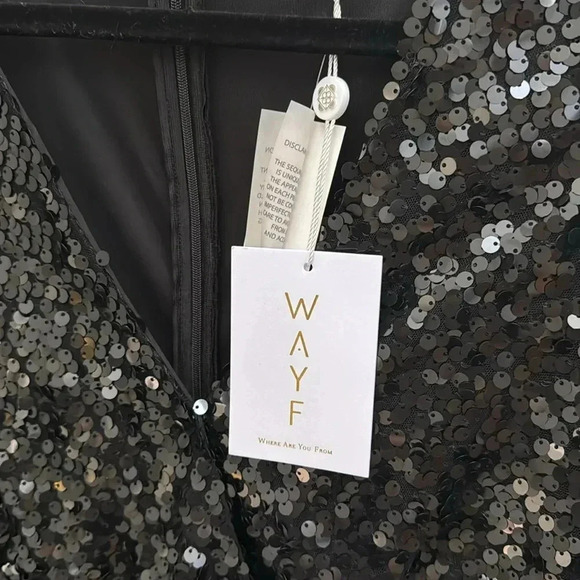 NEW WAYF Black CARRIE Balloon Long Sleeve Sequin Cocktail Mini Dress - Picture 6 of 13